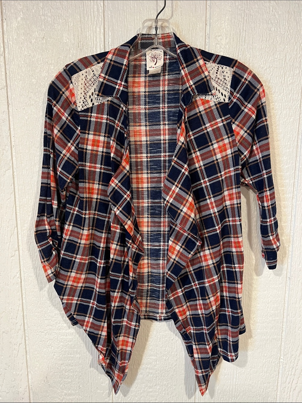 Self Esteem Navy, Coral and Cream Plaid Shacket